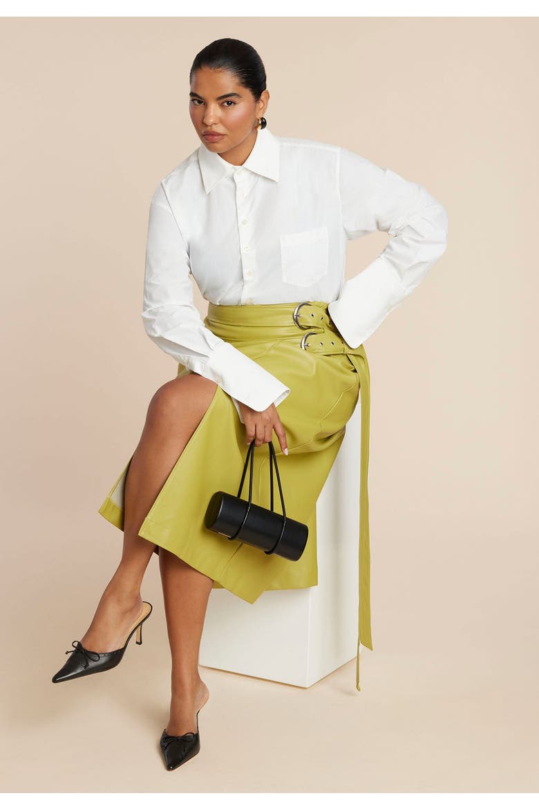 Double Belt Wrap Faux Leather Skirt, Alternate, color, MOSS