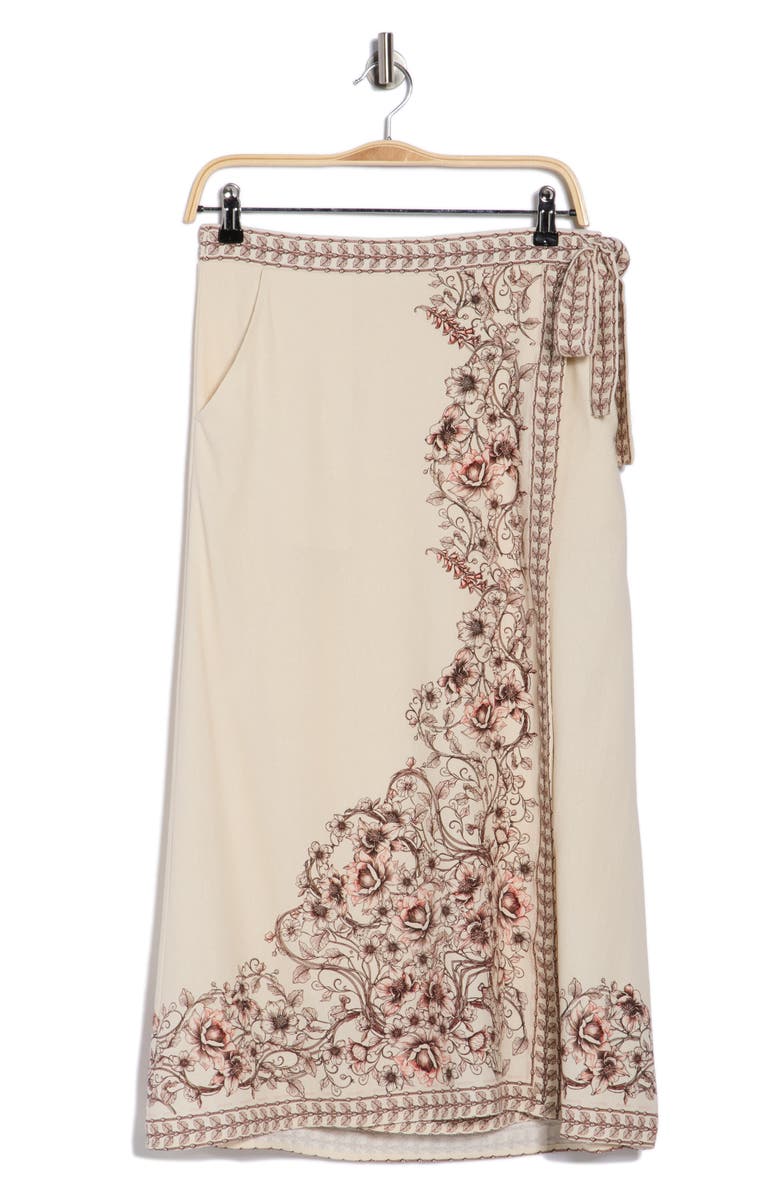MAX STUDIO Floral Border Wrap Skirt, Alternate, color, Natural/ Rose Walled Garden