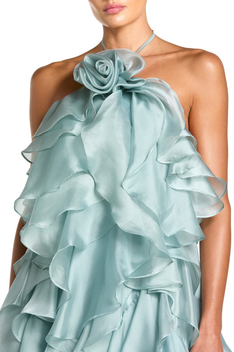Organza Halter Neck Open Back Ruffle Gown, Alternate, color, Mint