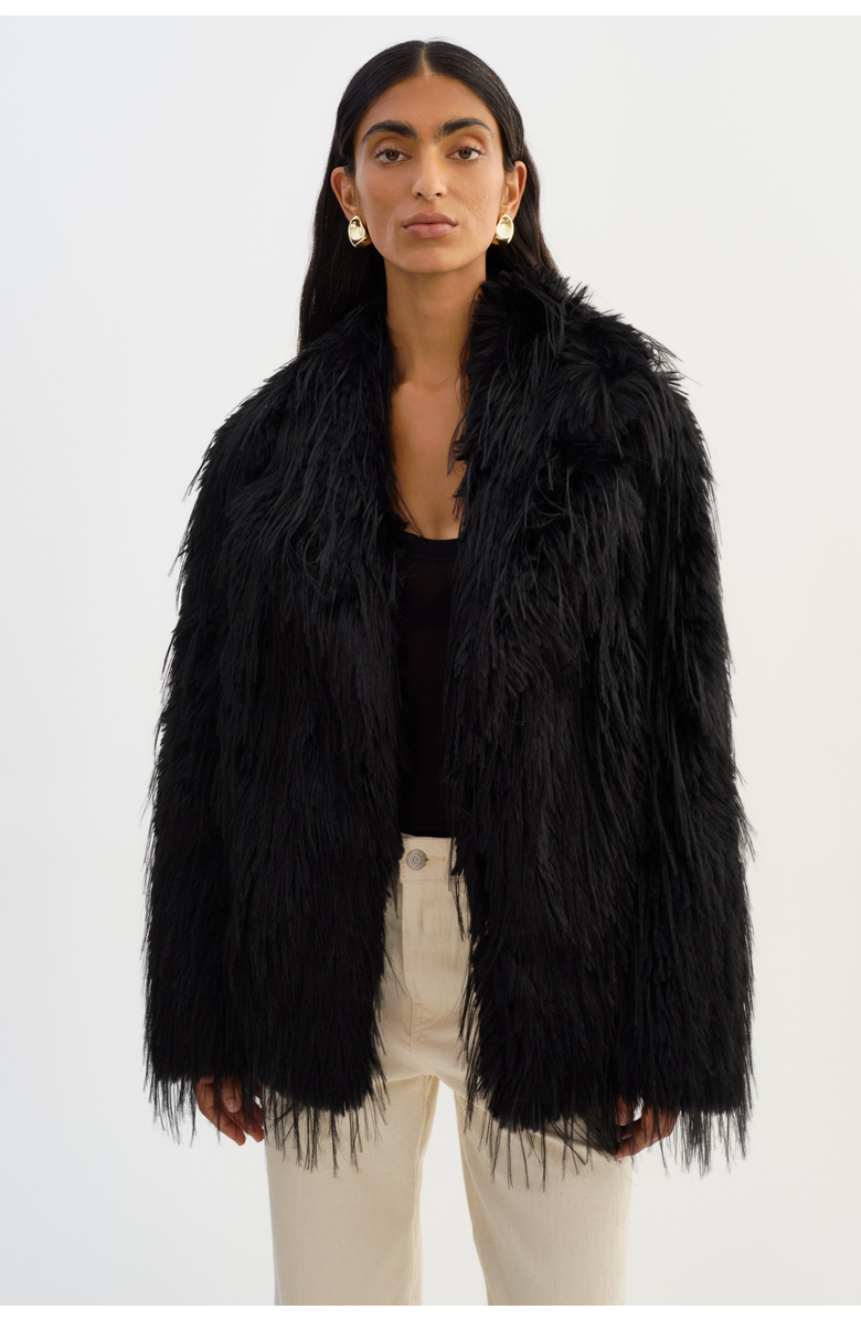 LAMARQUE Isla | Faux Fur Belted Coat, Main, color, Black