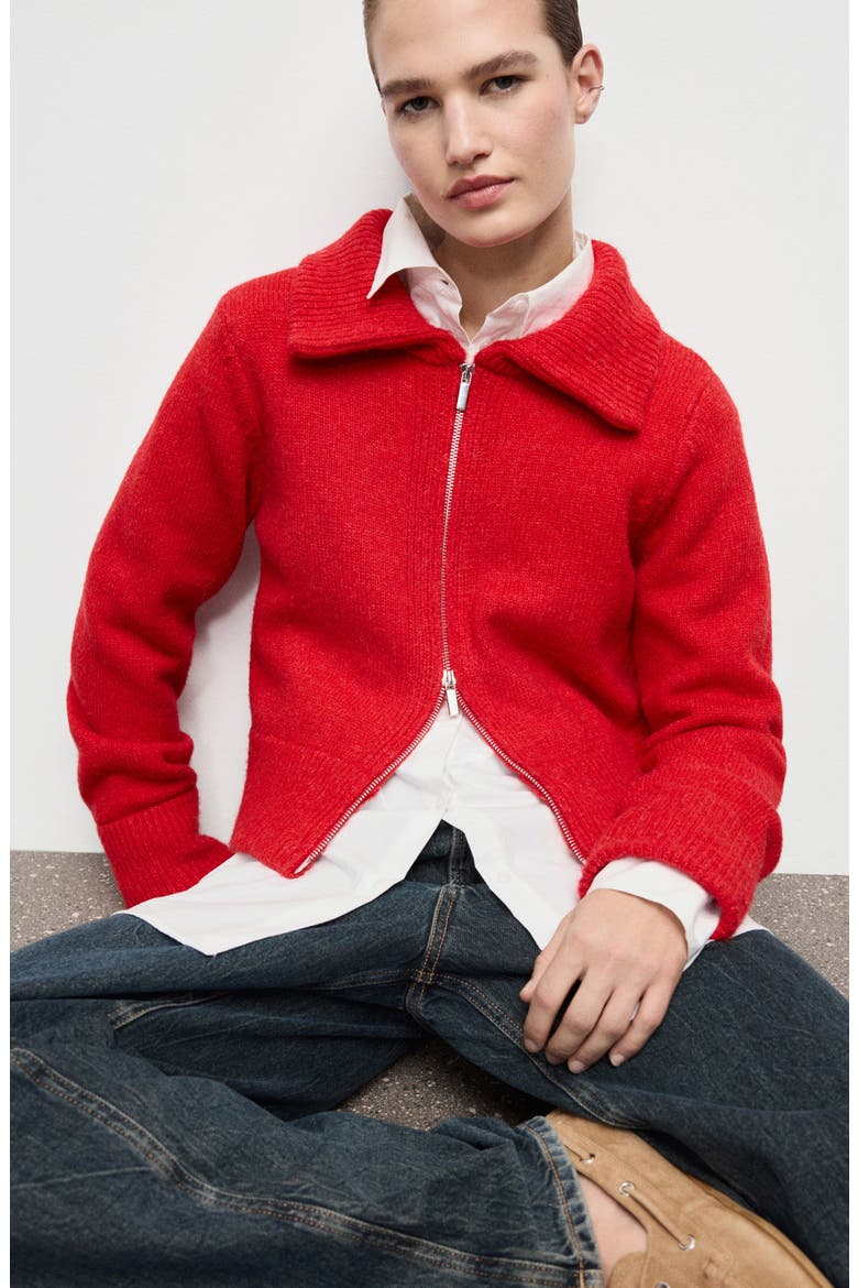 Zip-Front Cardigan, Alternate, color, RED