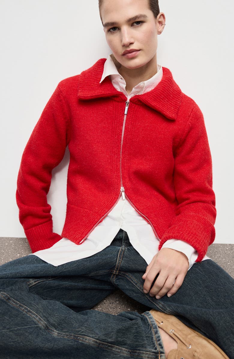 MANGO Zip-Front Cardigan, Alternate, color, Red
