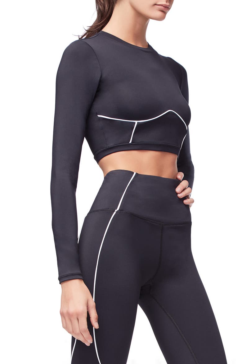 Piped Crop Top, Alternate, color, BLACK001