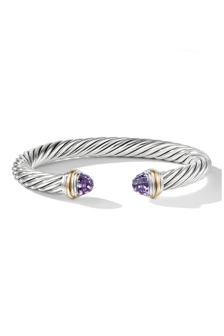 Classic Cable Bracelet in Sterling Silver with 14K Yellow Gold and Semiprecious Stones, 7mm, Main, color, AMETHYST