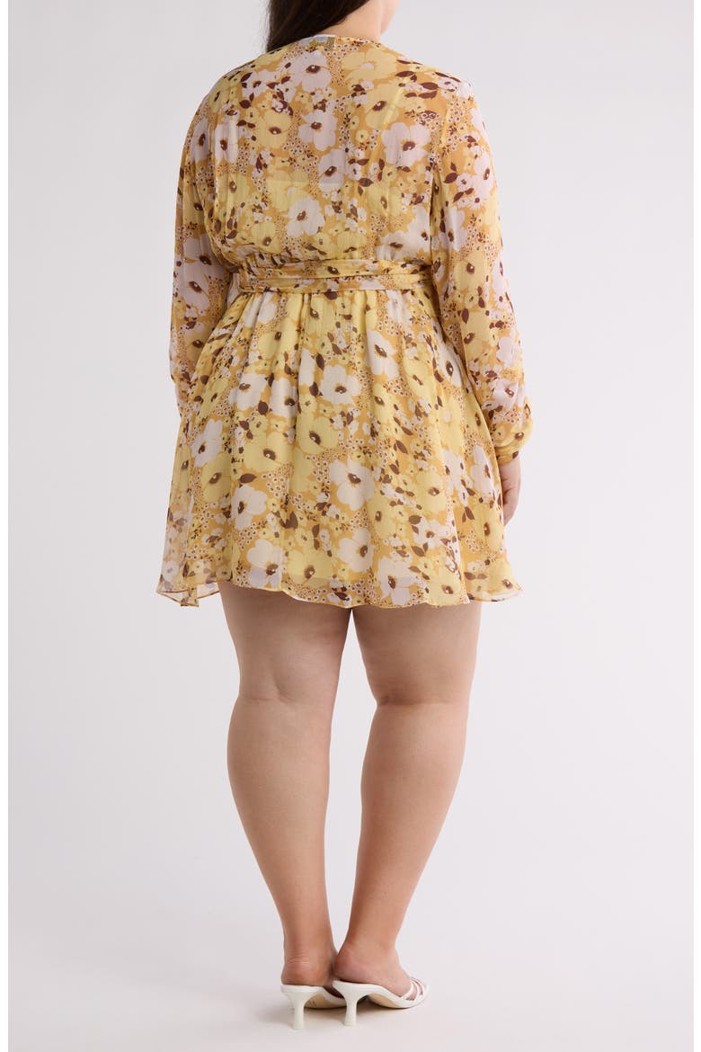 Clara Floral Long Sleeve Silk Wrap Dress, Alternate, color, AMBER GOLD MULTI
