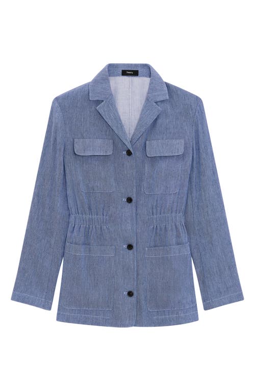 Theory Denim Pattern Cinched Waist Linen Blend Jacket In Light Denm