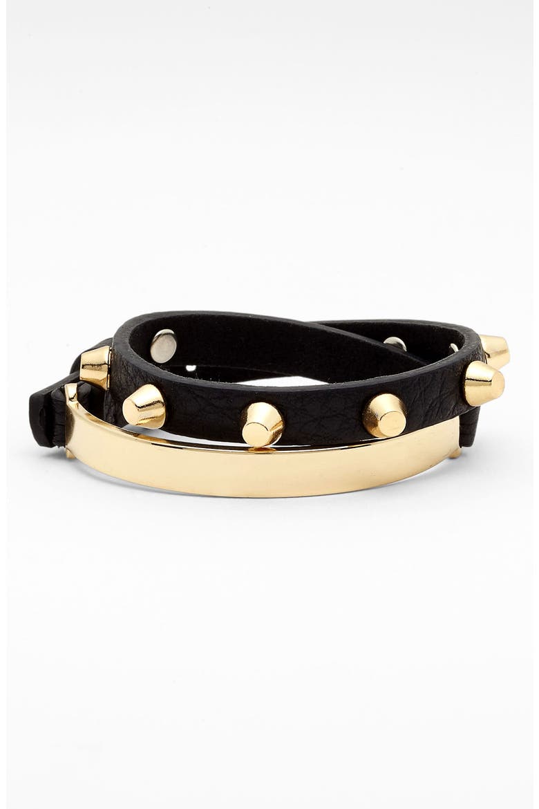 Leather Wrap Bracelet, Main, color, BLACK/ GOLD
