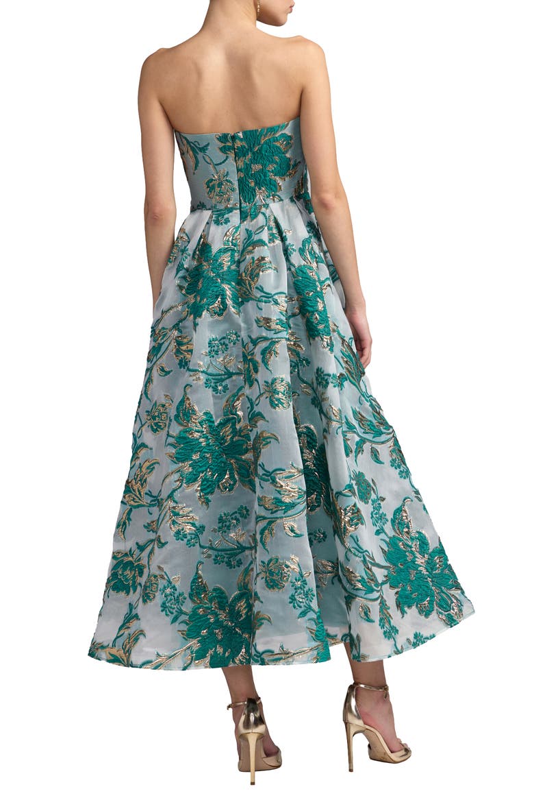 Strapless Brocade Midi Dress with Pockets, Alternate, color, Teal