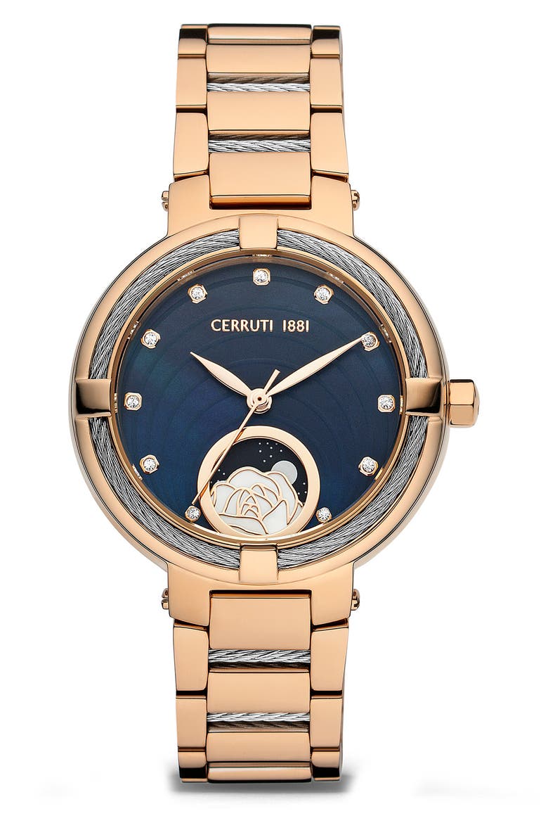 Gardena Swarovski Crystal Embellished Bracelet Watch, 34mm, Main, color, TWO-TONE SILVER/ ROSE GOLD