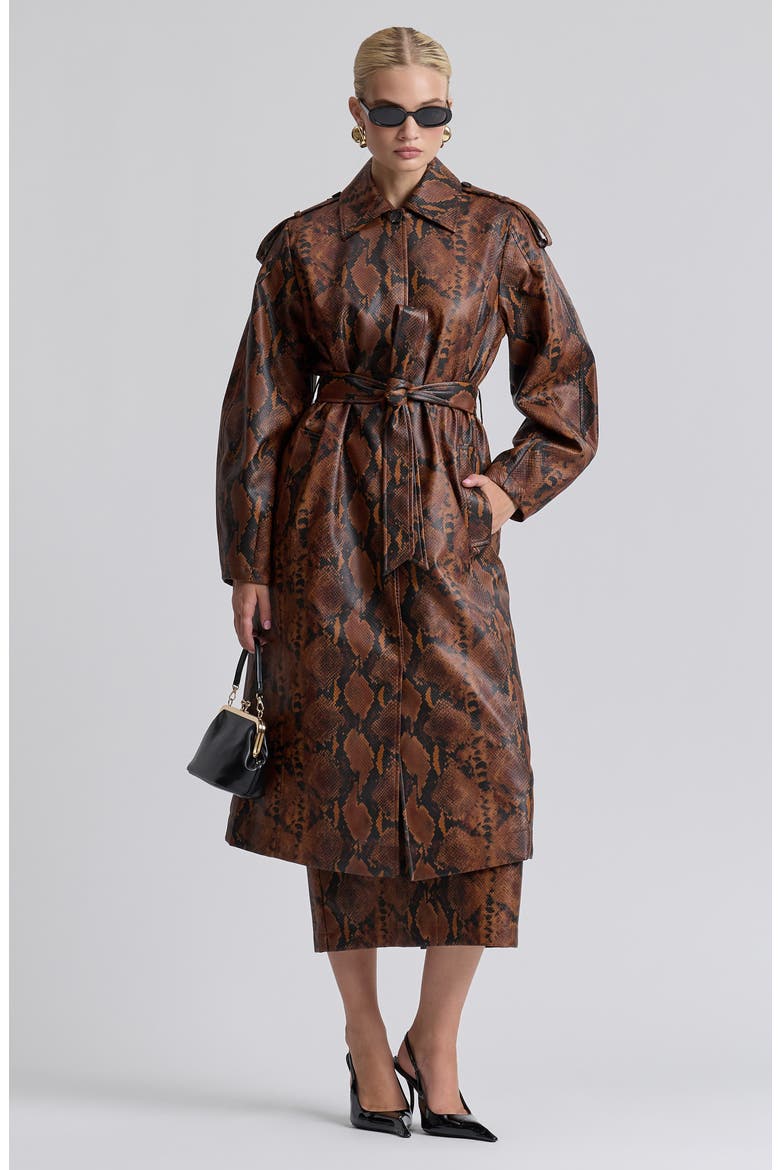 Python Print Faux Leather Coat, Alternate, color, BROWN-BLACK PYTHON