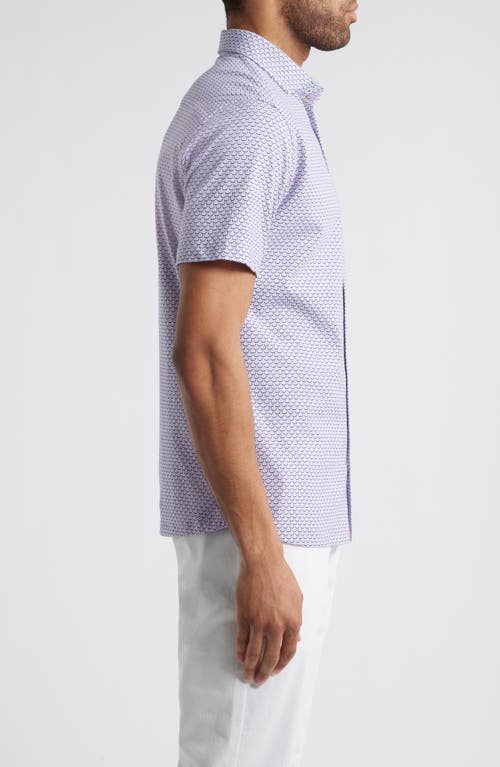 Stone Rose Oval Geo Performance Short Sleeve Button-up Shirt In Med Pink