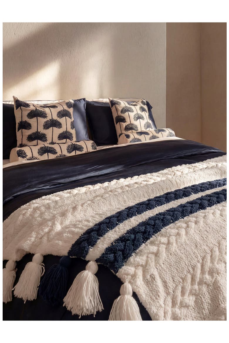 Snug Braided Stripe Throw Blanket, Alternate, color, OFF WHITE / MIDNIGHT