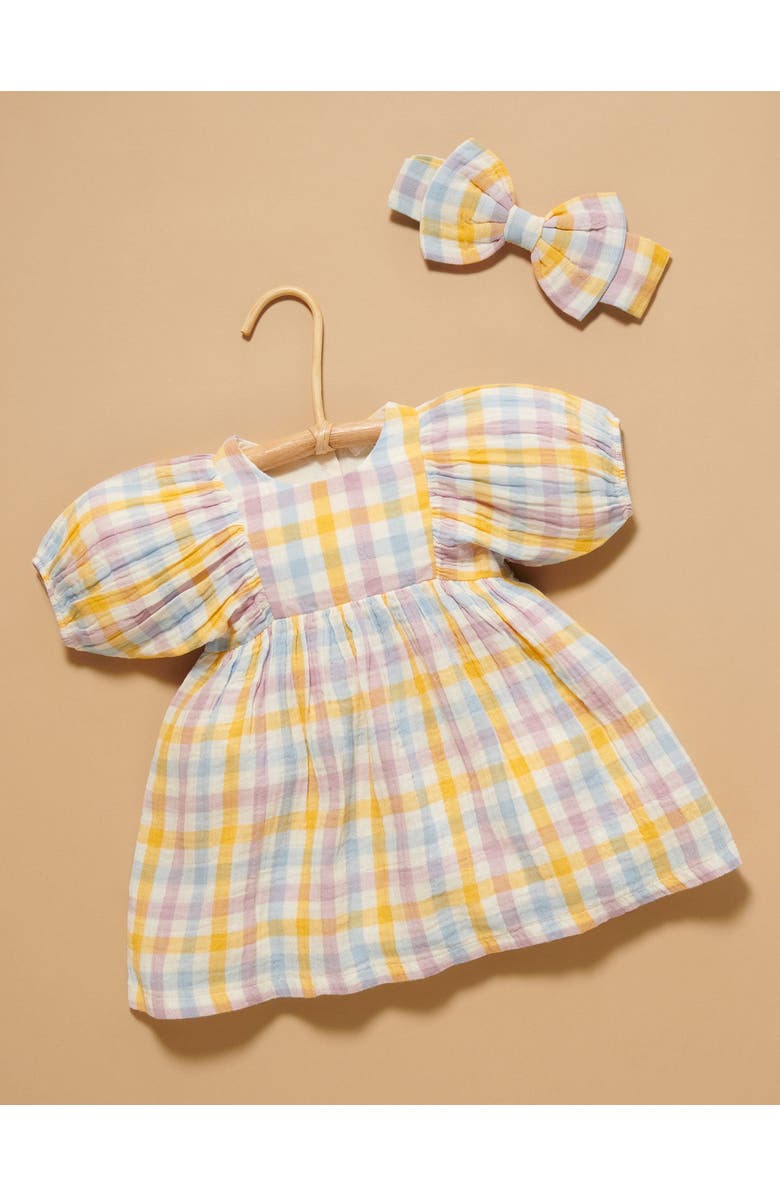 Purebaby Gathered Dress, Alternate, color, Lila Check