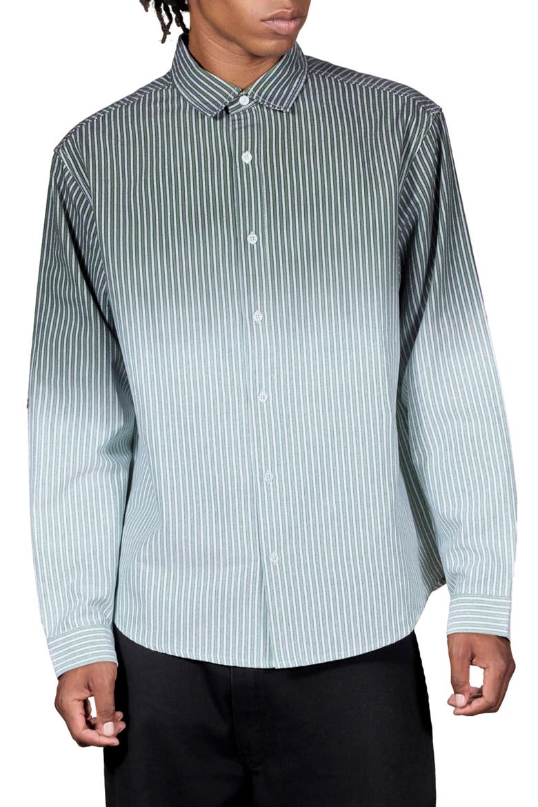 Fade Stripe Button-Up Shirt, Main, color, GREEN MULTI