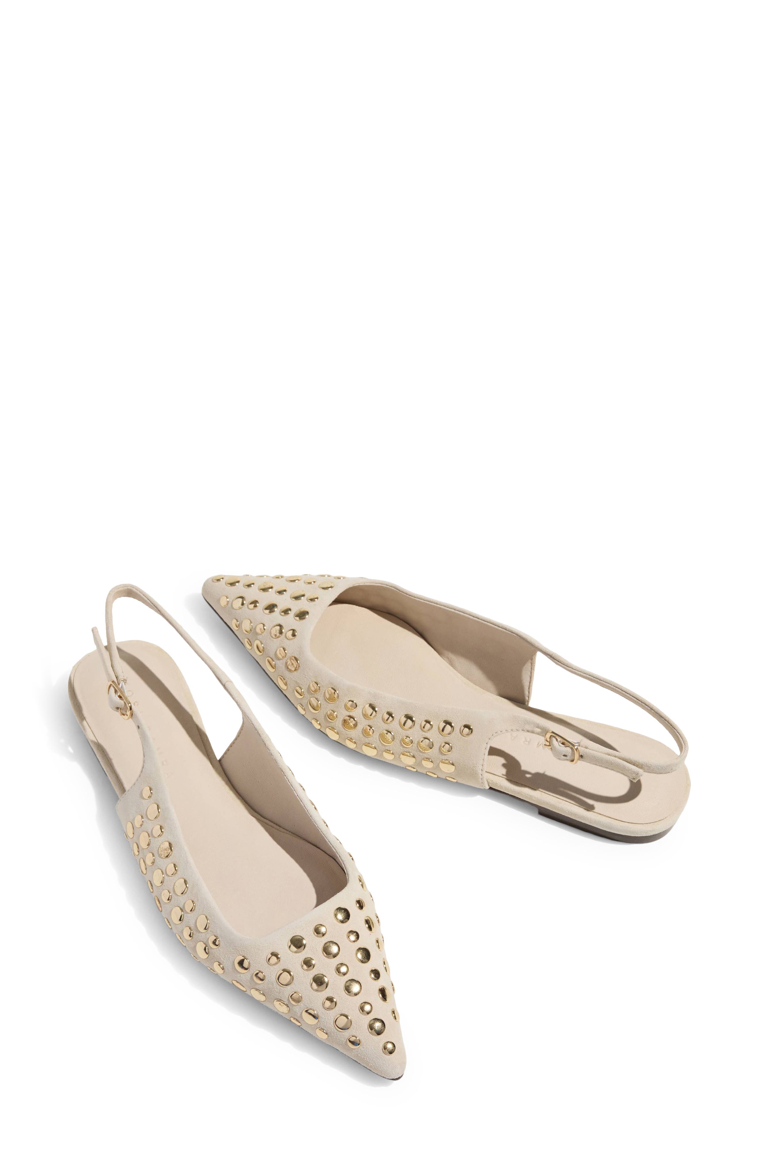 Bedford Studded Slingback Flat, Alternate, color, BONE W/GOLD STUDS