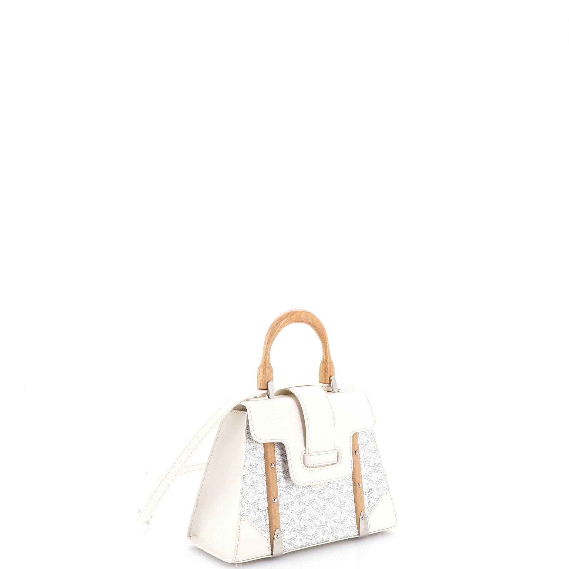 Pre-Owned Goyard Saigon Top Handle Bag Coated Canvas with Leather PM, Alternate, color, White