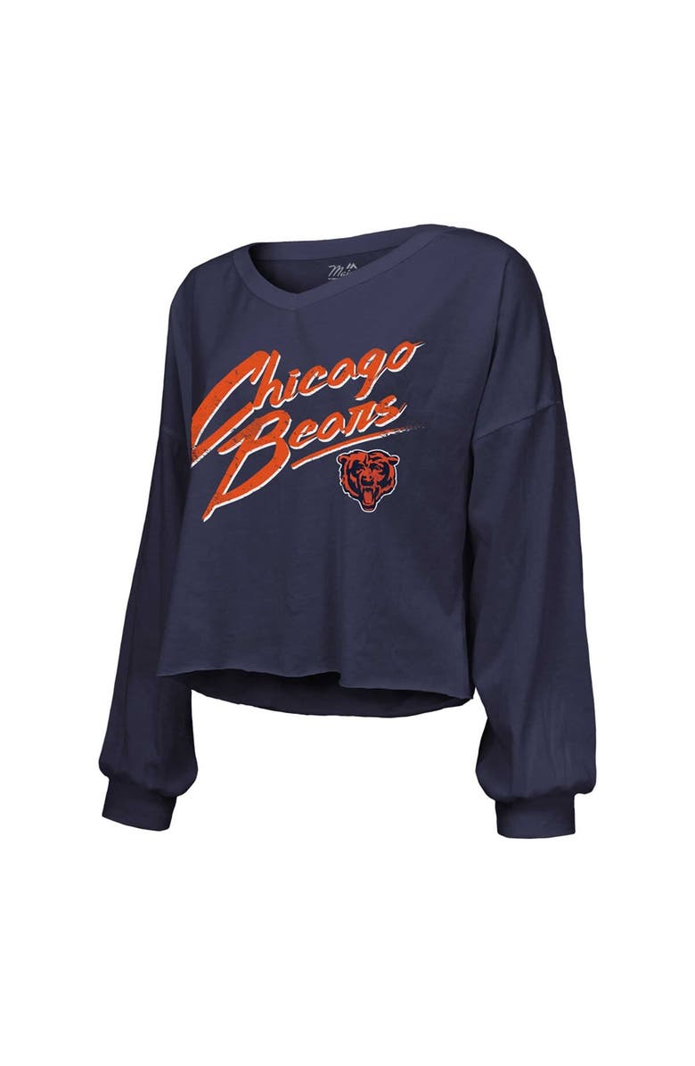 Majestic Threads Women's Majestic Threads Caleb Williams Navy Chicago Bears Name & Number Off-Shoulder Script Cropped Long Sleeve V-Neck T-Shirt, Alternate, color, Navy