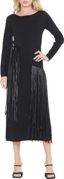 CIEBON Jessica Fringe Long Sleeve Midi Dress