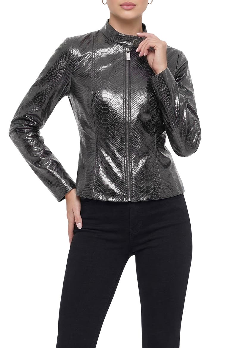 Genuine Metis Suede Pythn Printed Zip Jacket, Alternate, color, ANTHRACITE