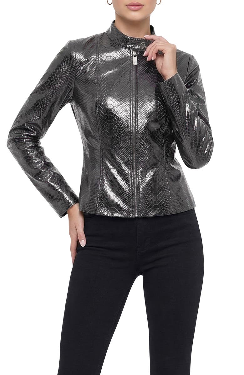 GORSKI Genuine Metis Suede Pythn Printed Zip Jacket, Alternate, color, Anthracite