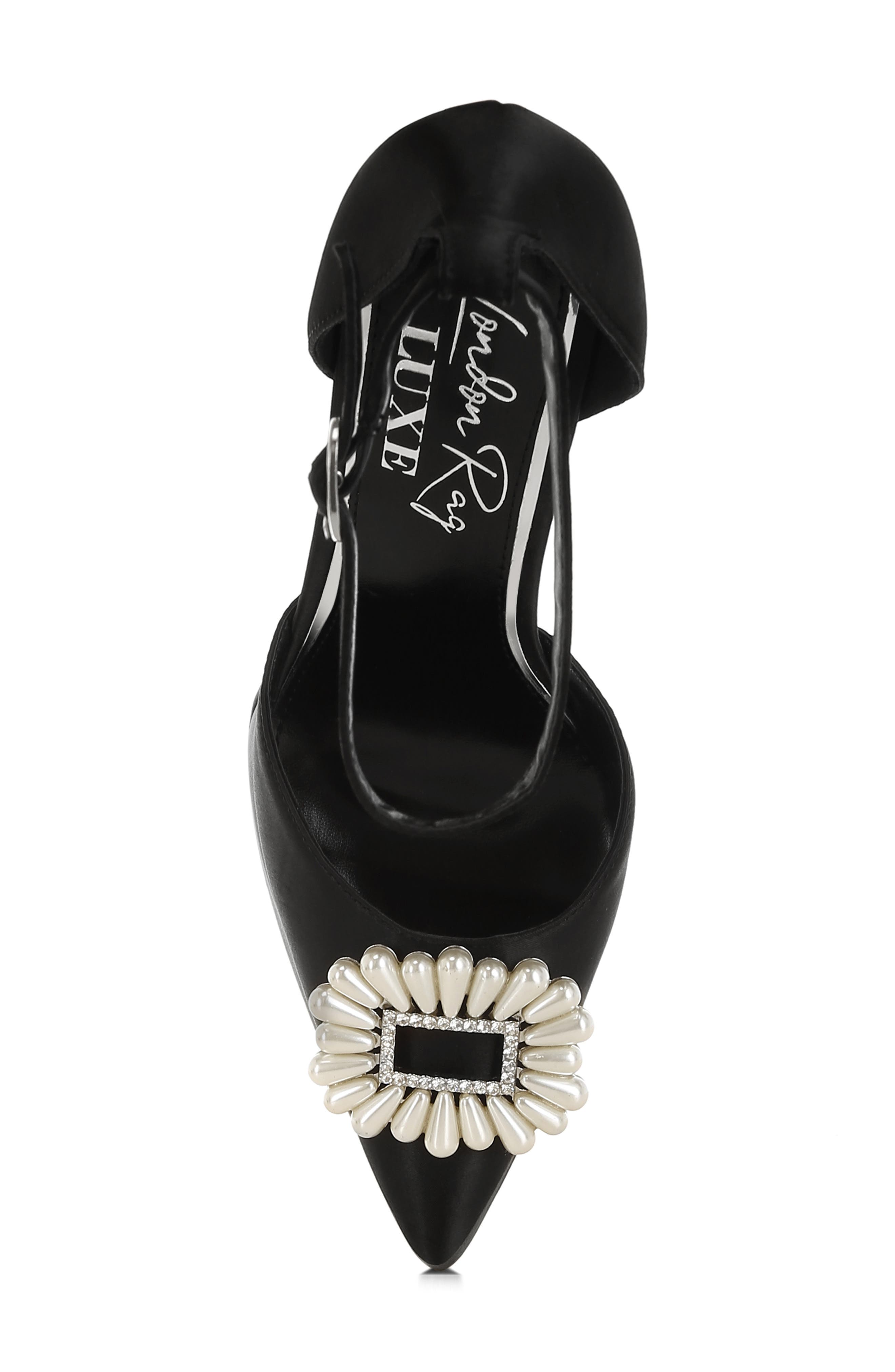LONDON RAG Maeissa Pearly Brooch Ankle Strap Platform Pump, Alternate, color, Black