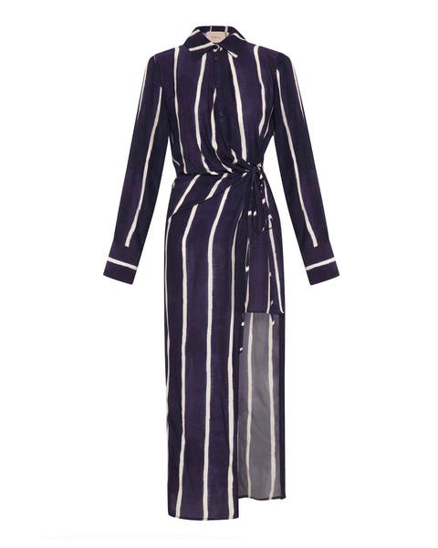 Selena Stripe Draped Shirtdress