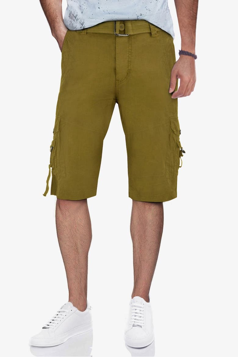 Belted Snap Button Cargo Shorts, Main, color, BRITISH KHAKI