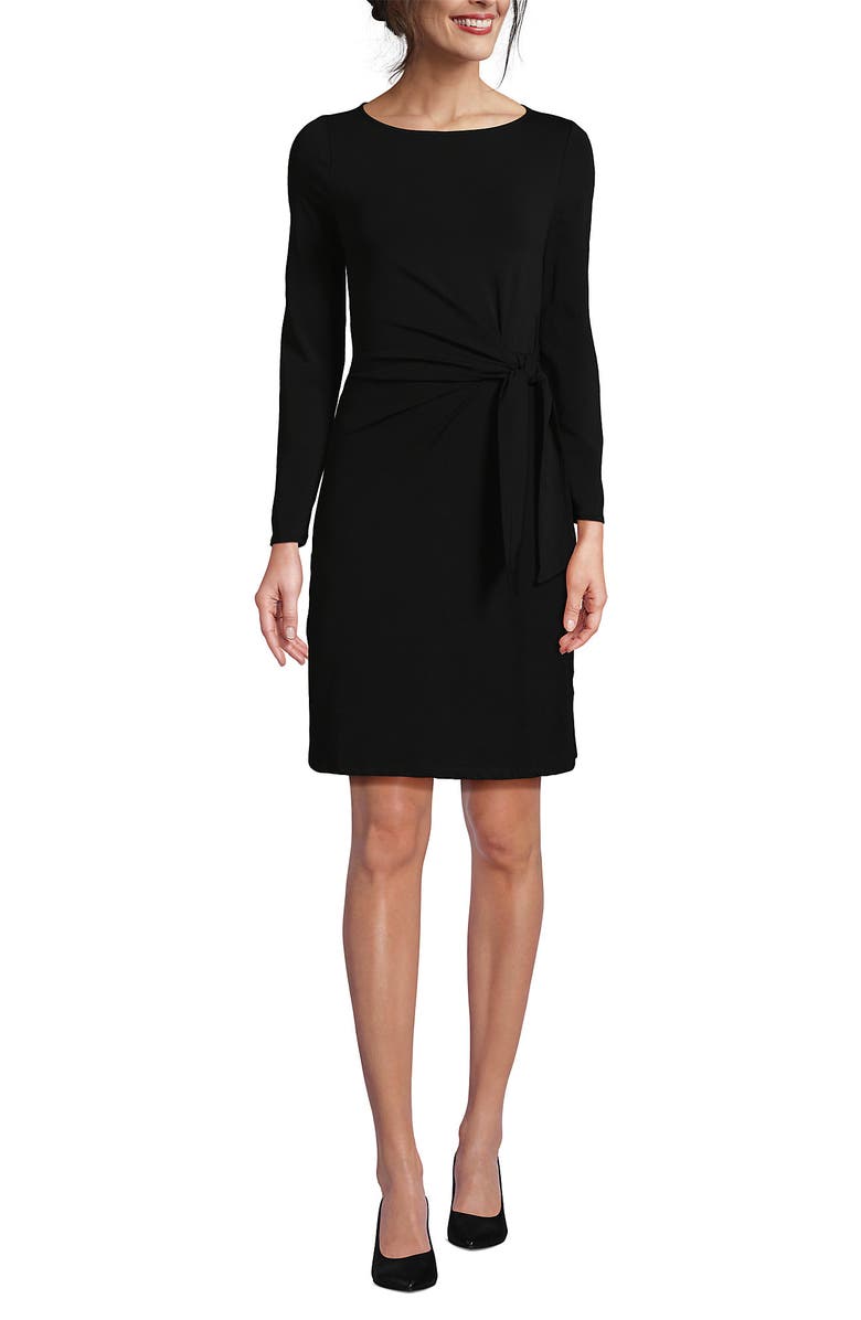 Lands' End Long Sleeve Lightweight Cotton Modal Boatneck Tie Waist Dress, Main, color, 