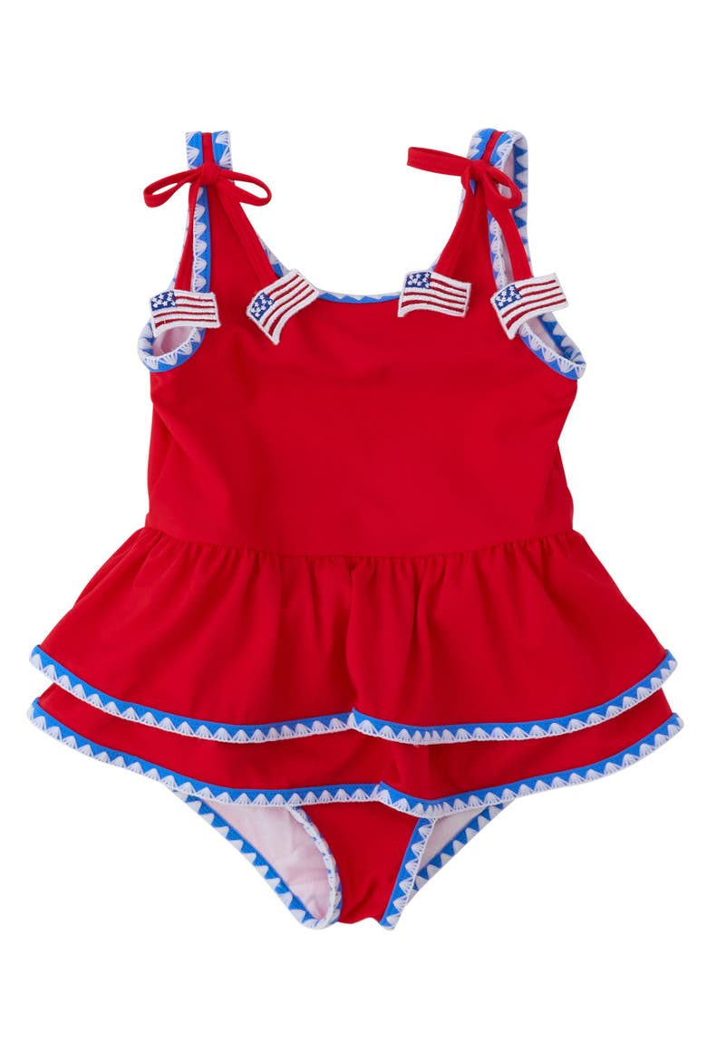 UPF50+ Crochet Detail Peplum One Piece Swimsuit, Main, color, Vintage Red