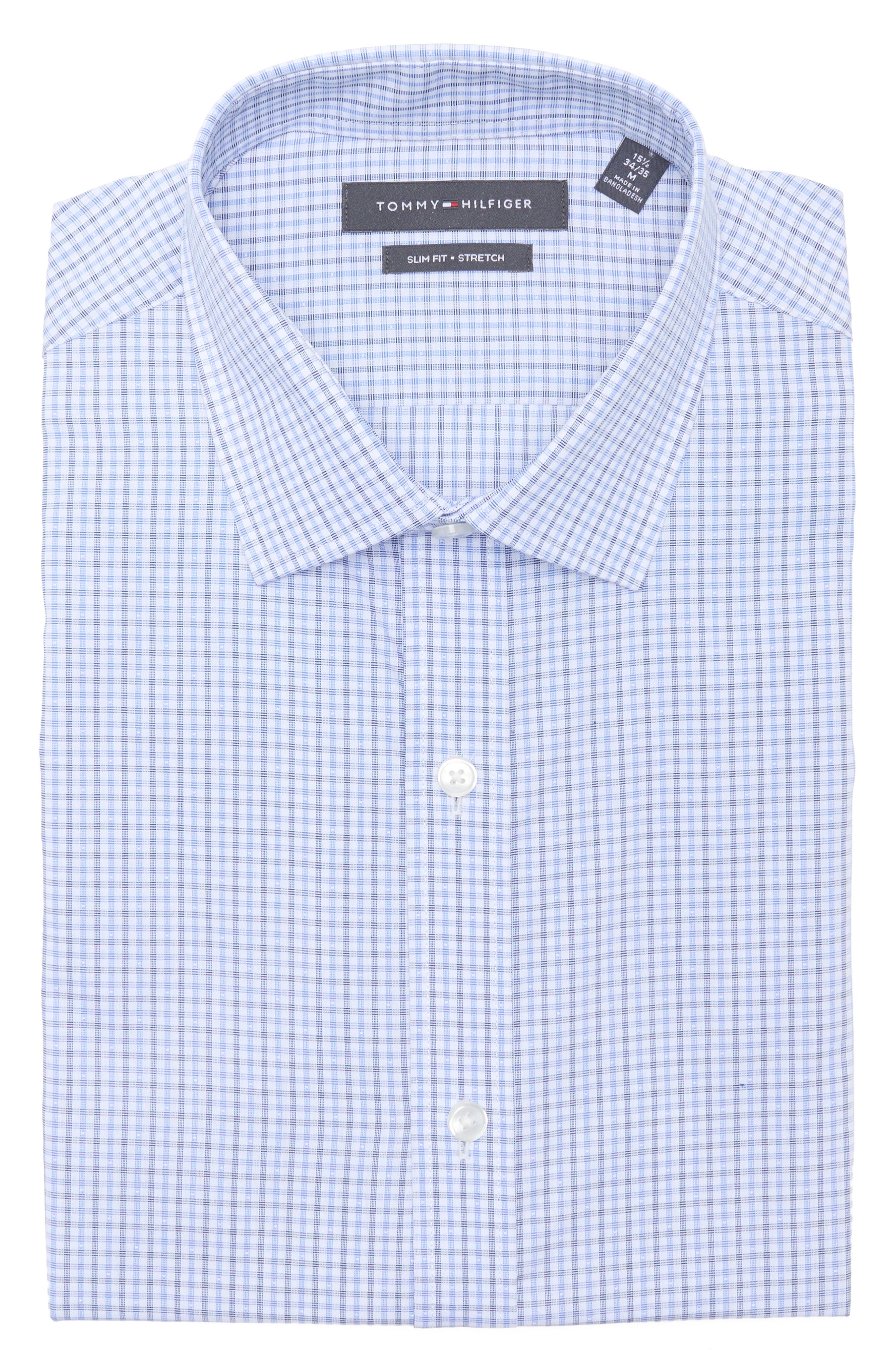 tommy hilfiger dress shirt slim fit Tommy Hilfiger Men's Th Flex Slim Fit Wrinkle Free Stretch Twill Dress Shirt - Blue