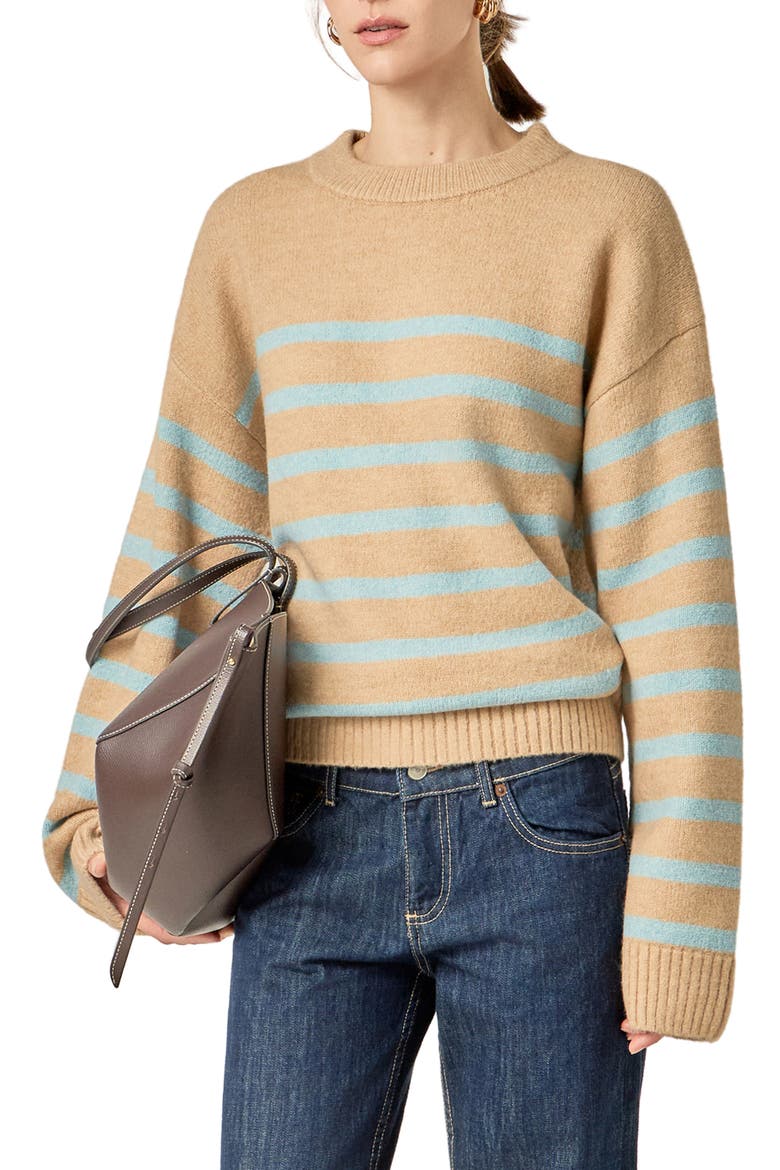 Stripe Crewneck Sweater, Alternate, color, TAN/ POWDER BLUE