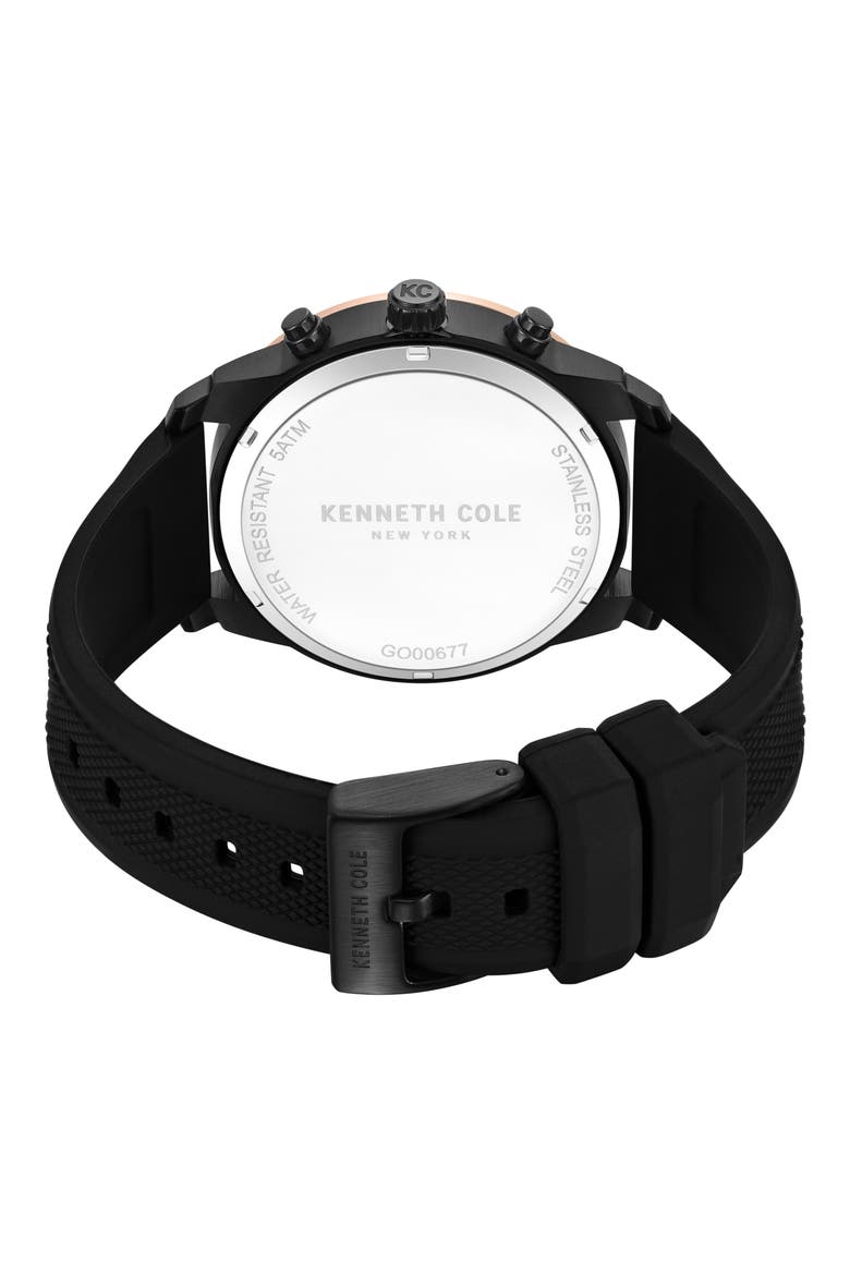 Sport Chronograph Silicone Strap Watch, 44mm, Alternate, color, BLACK