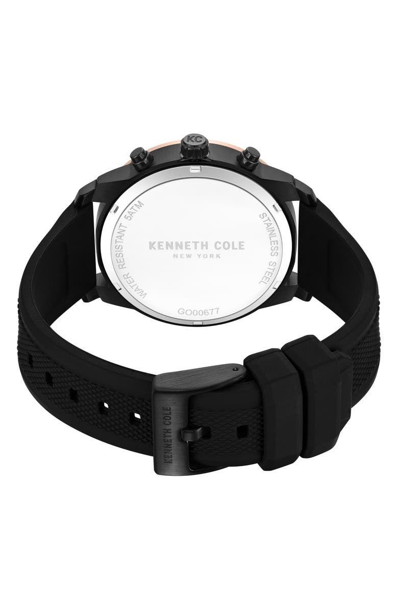 Kenneth Cole New York Sport Chronograph Silicone Strap Watch, 44mm, Alternate, color, Black