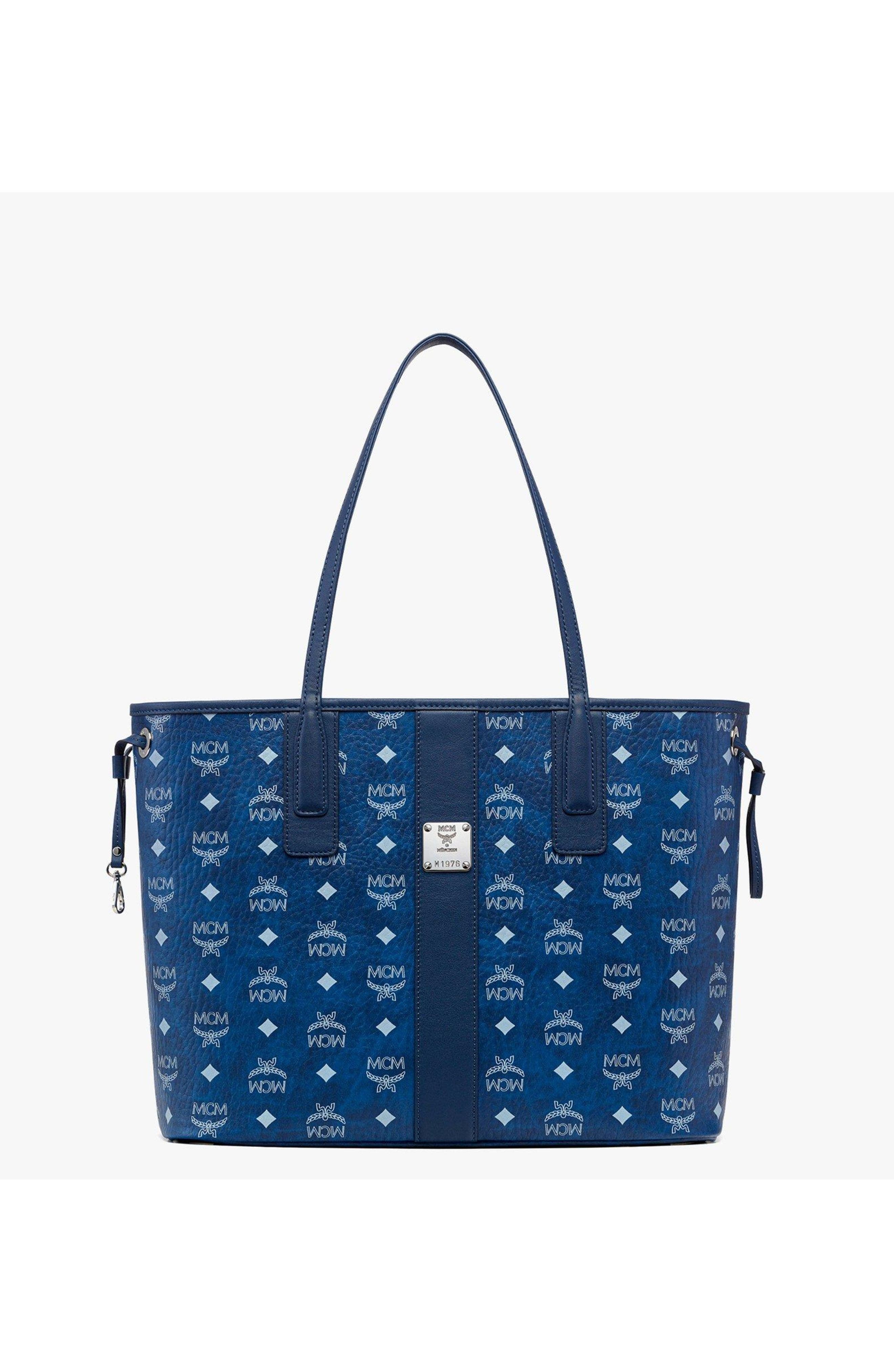 MCM Medium Liz Shopper in Visetos, Main, color, Blue Visetos
