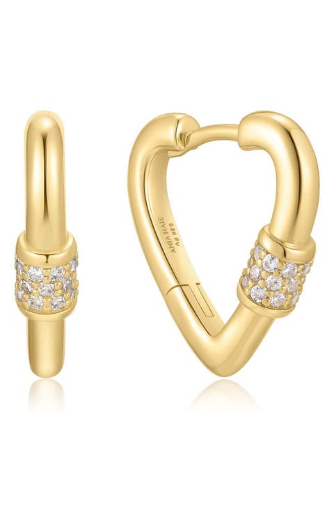 Pavé Clasp Heart Huggie Hoop Earrings