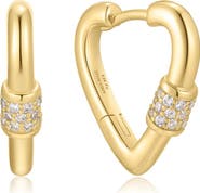 ANIA HAIE Pavé Clasp Heart Huggie Hoop Earrings