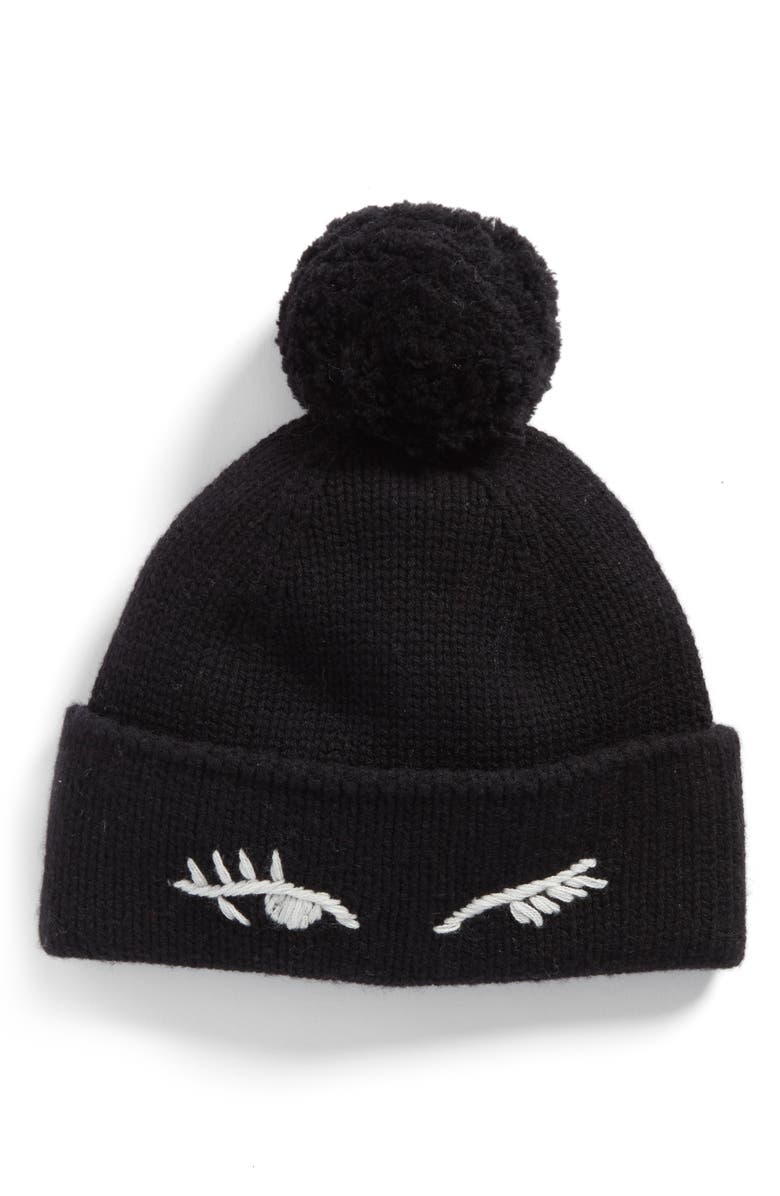 Kate Spade New York winking beanie with pom, Main, color, 