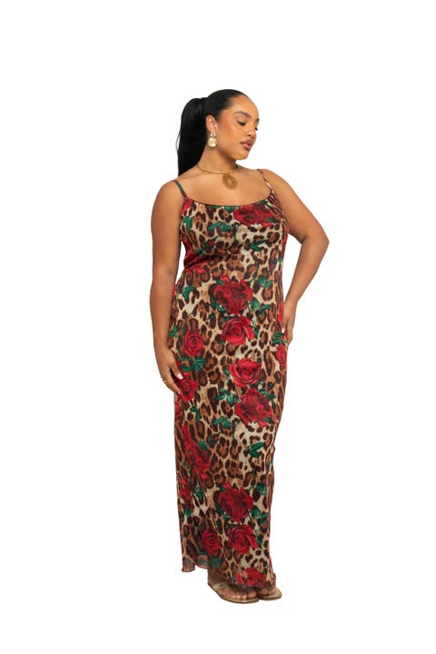 Leopard Print And Floral Mesh Maxi Dress