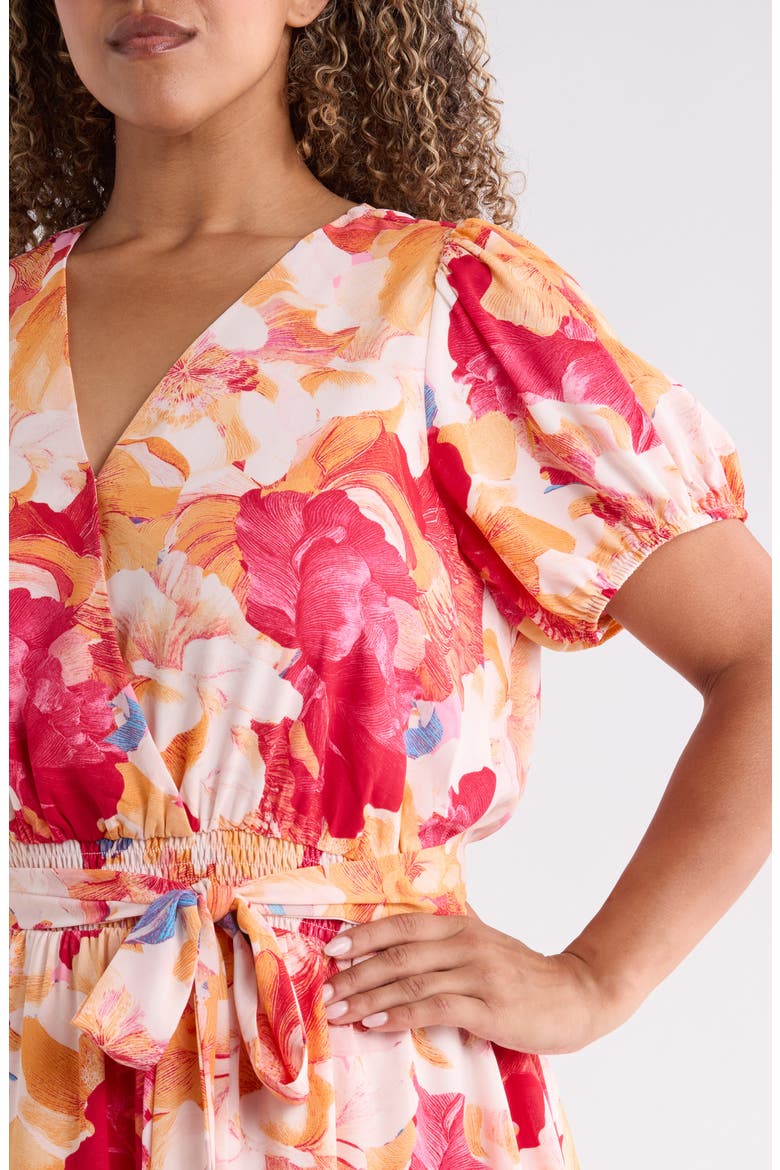 Floral Print Surplice Minidress, Alternate, color, CORAL