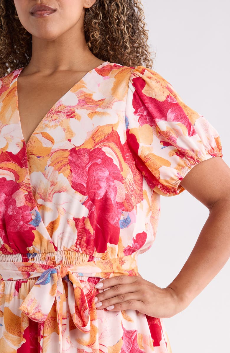 SUGARLIPS Floral Print Surplice Minidress, Alternate, color, Coral