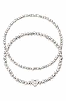 Beaded Initial Charm Bracelet Set