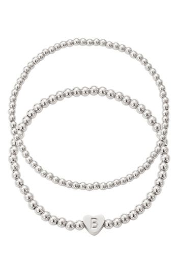 Adornia Beaded Initial Charm Bracelet Set In Silver