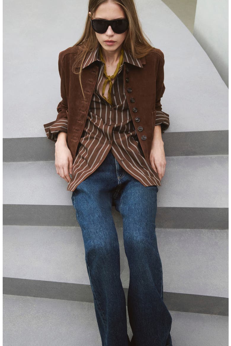 Stripe Cotton Button-Up Shirt, Alternate, color, BROWN