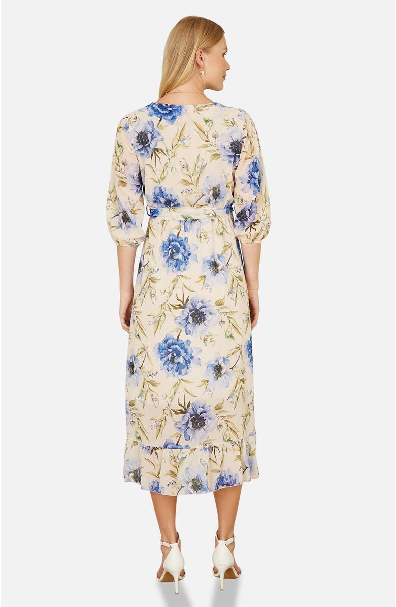 Yumi 3/4 Sleeve V-Neck Wrap Midi Dress, Alternate, color, Cream