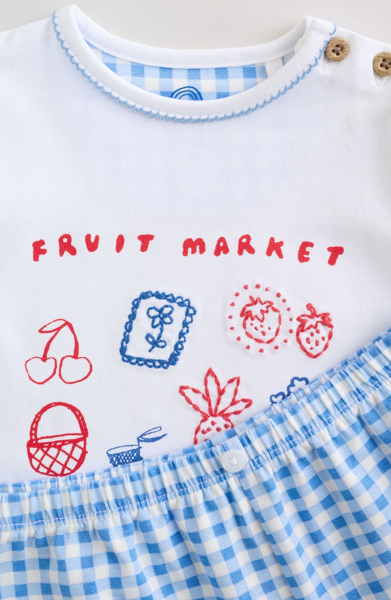NEXT Kids' Fruit Market Embroidered T-Shirt & Gingham Shorts Set, Alternate, color, White/Blue