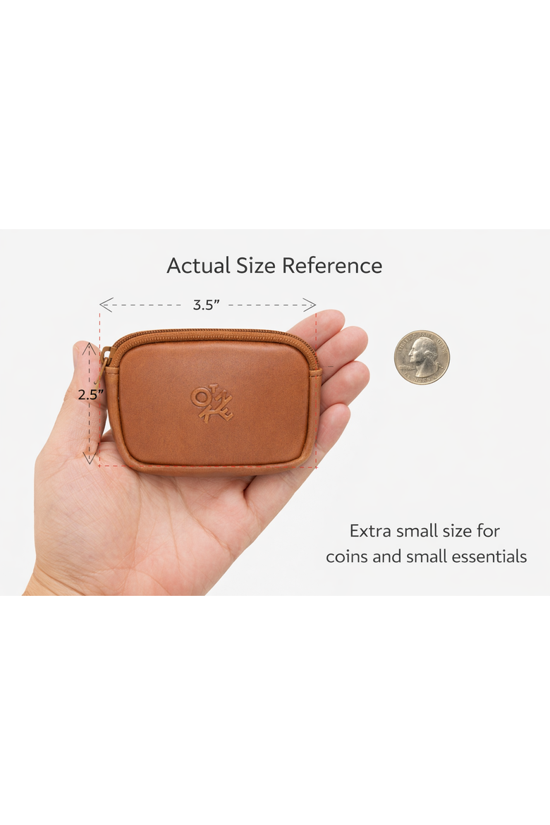 Leather Coin Purse, Extra Small Minimalist Design, Alternate, color, Brown