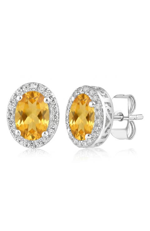 Oval Cubic Zirconia Halo Stud Earrings