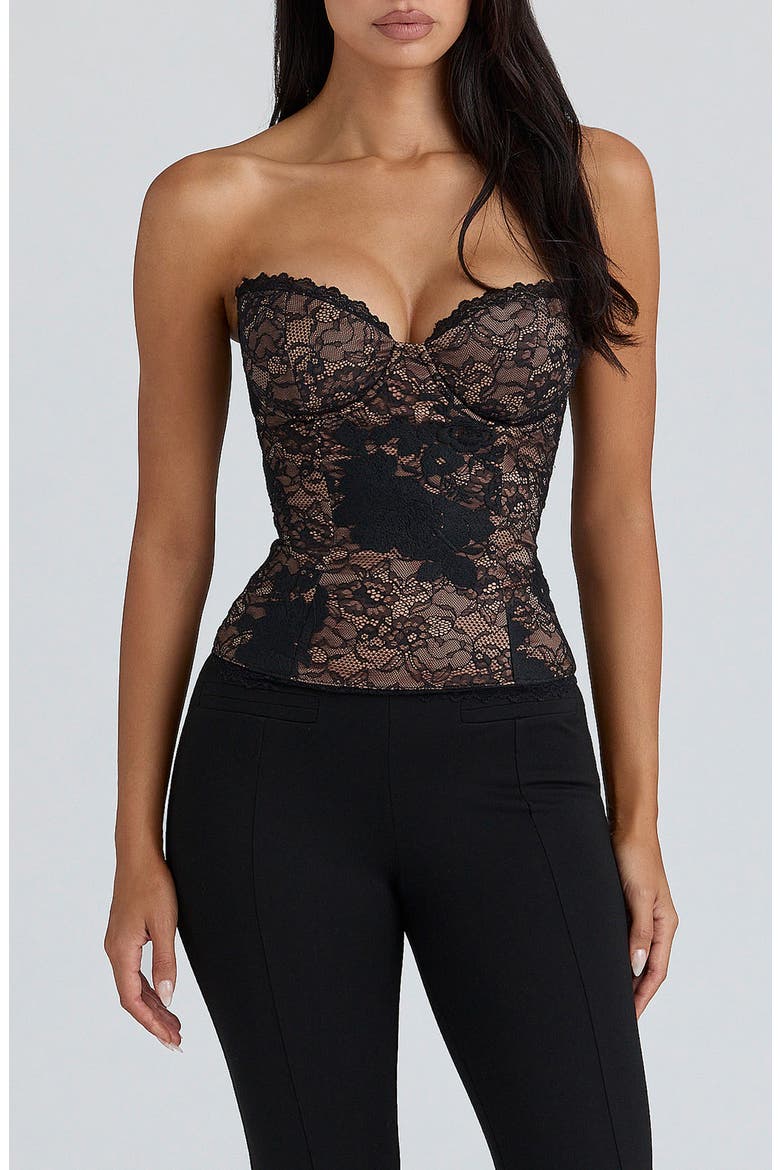 Yara Strapless Lace Corset Top, Main, color, BLACK