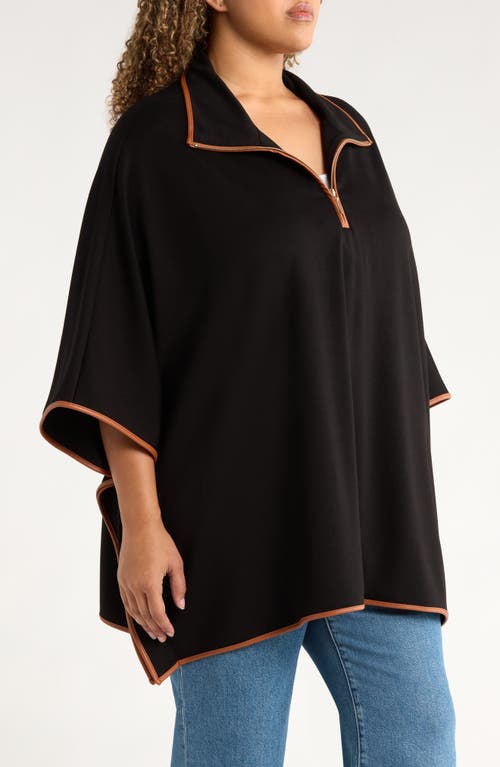 Jones New York Plus Size Faux-leather-trim Quarter-zip Poncho In Gold