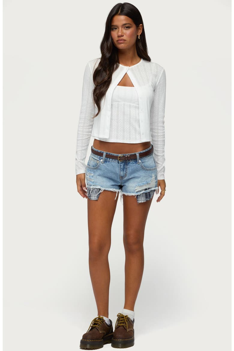 Catrine Low Rise Plaid Pocket Denim Cutoff Shorts, Alternate, color, BLUE-WASHED